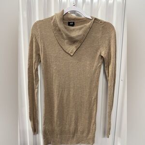 H&M Beige Cowl Neck Sweater with Button Accents